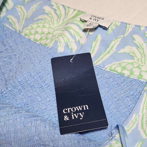 New Crown & Ivy one-shoulder dress Women's XL Pineapple print Midi Layered - Picture 6 of 14